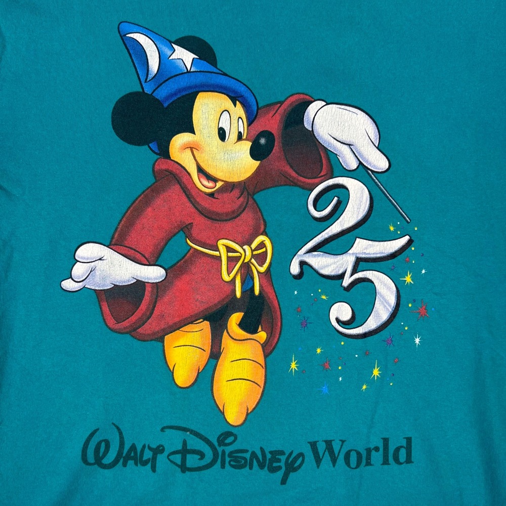Vintage 1996 Walt Disney World Parks Fantasia Mickey T-Shirt Large AOP Made USA